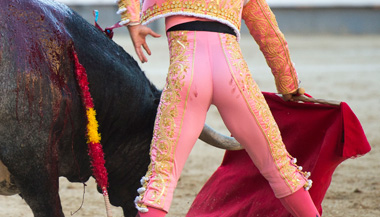 Alberto Aguilar herido durante la lidia del quinto de la tarde