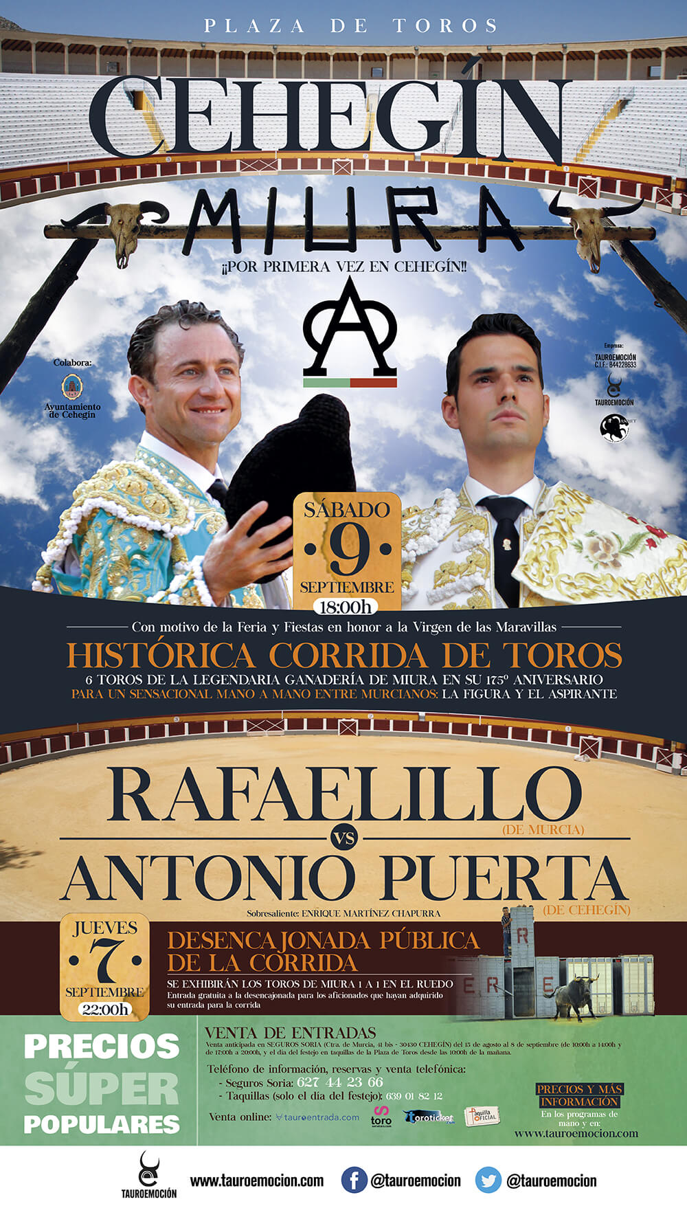 Rafaelillo y Antonio Puerta mano a mano con Miuras en Cehegín